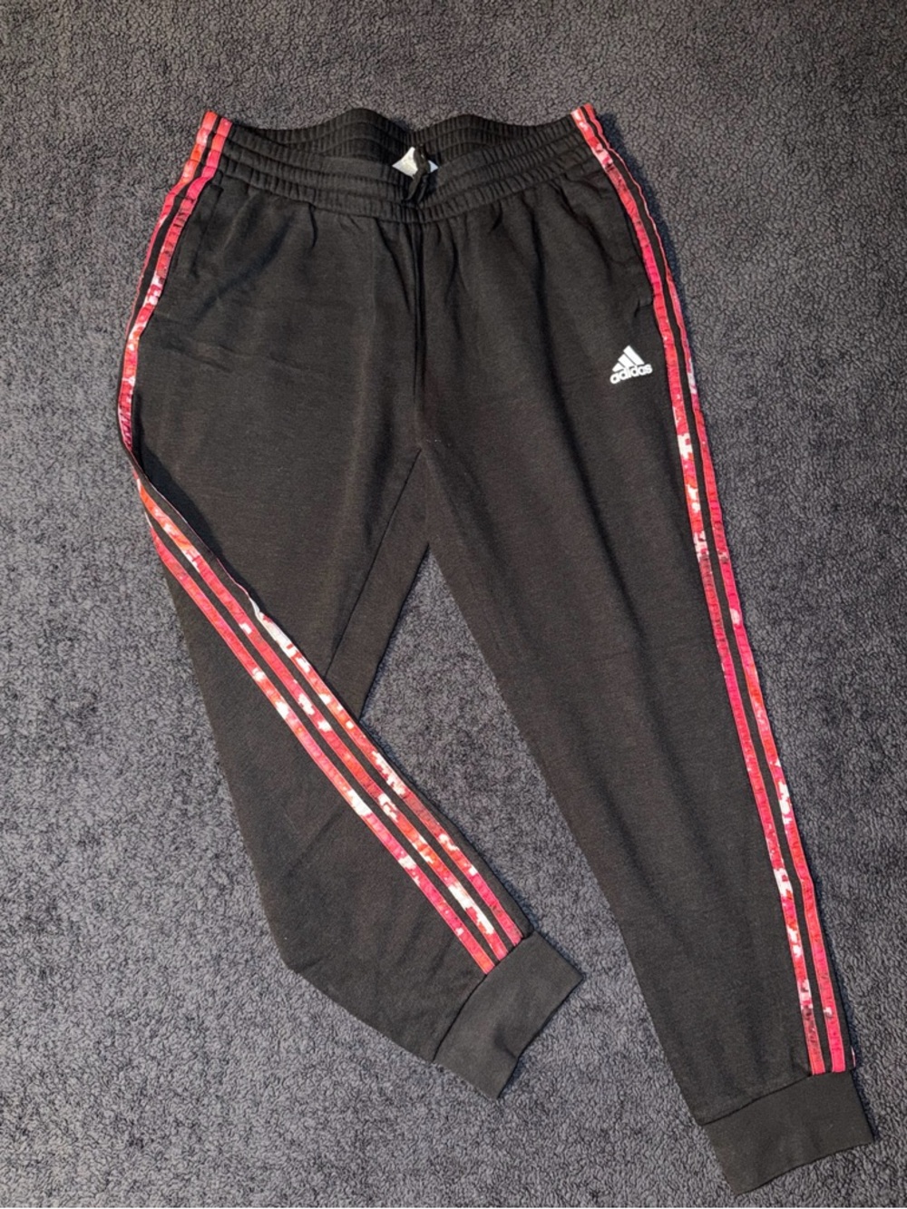 adidas Black Joggers with Pink Splatter Side Stripes
